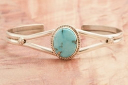 Genuine Kingman Turquoise Sterling Silver Navajo Bracelet